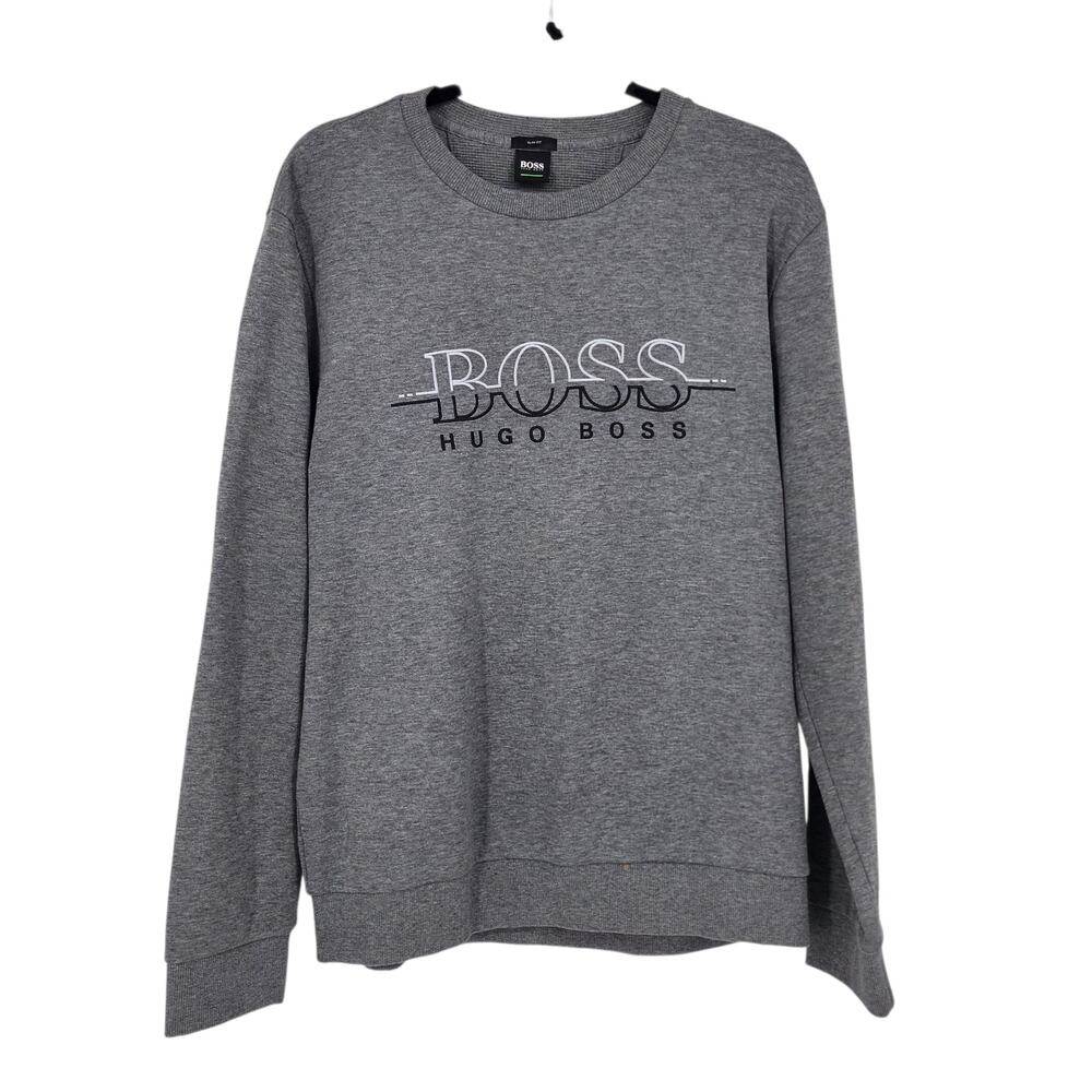Boss By Hugo Boss Gray Logo Salbo Cotton Blend Slim Fit Crew Sweatshirt Size XL